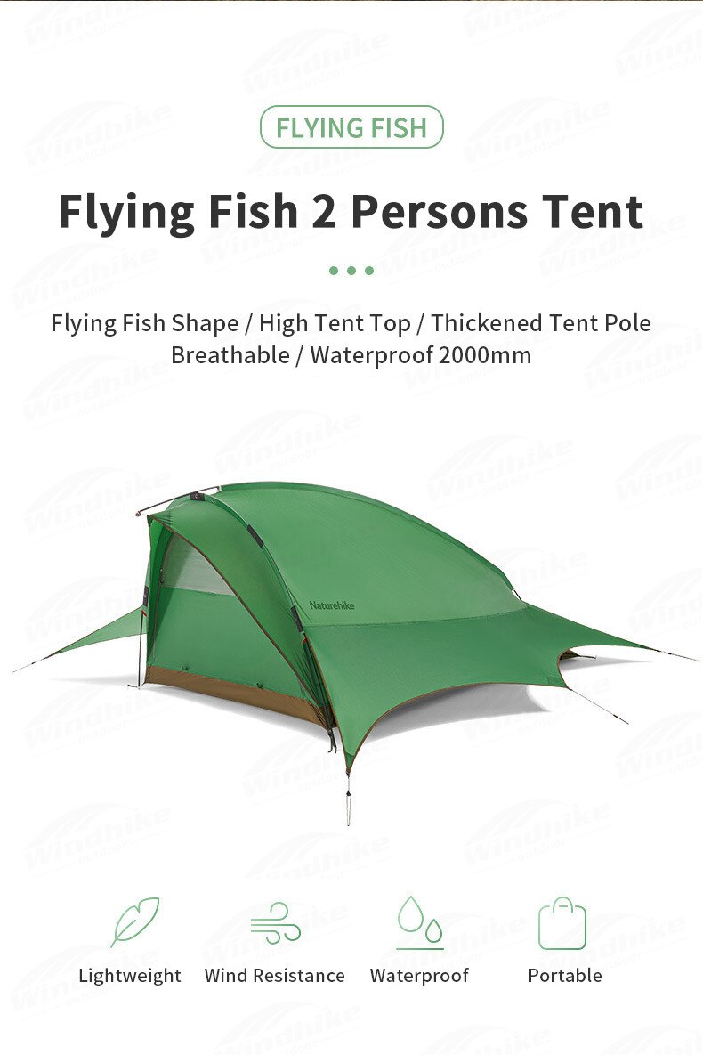 Cheap Goat Tents New  FLYING FISH Ultralight Camping Tent Outdoor 20D Silicone Nylon 2 Persons Backpacking Hiking Tent With Free Mat   